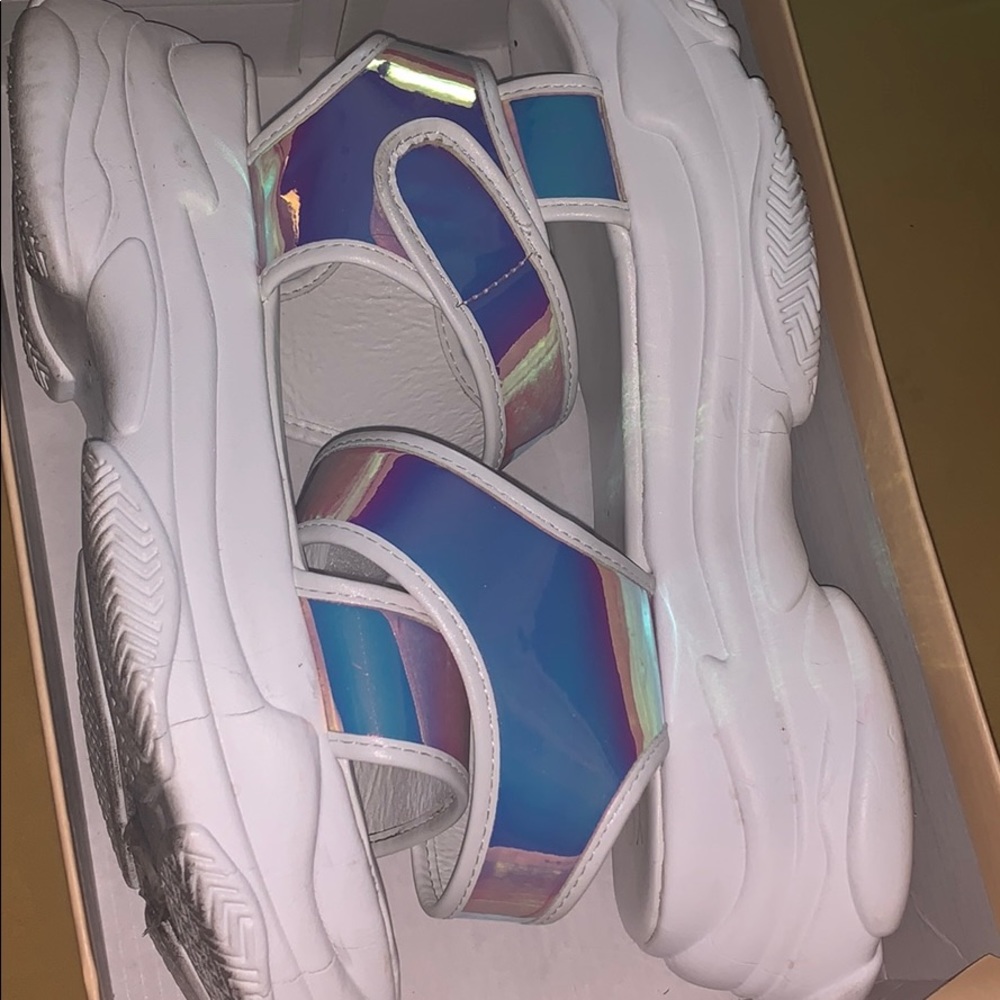 White and multi color sandals
